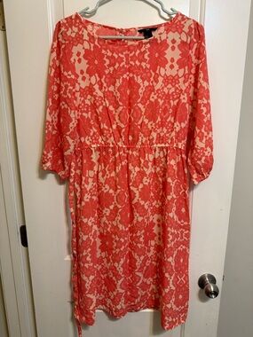 H&M Coral and Cream Floral Belted Dress